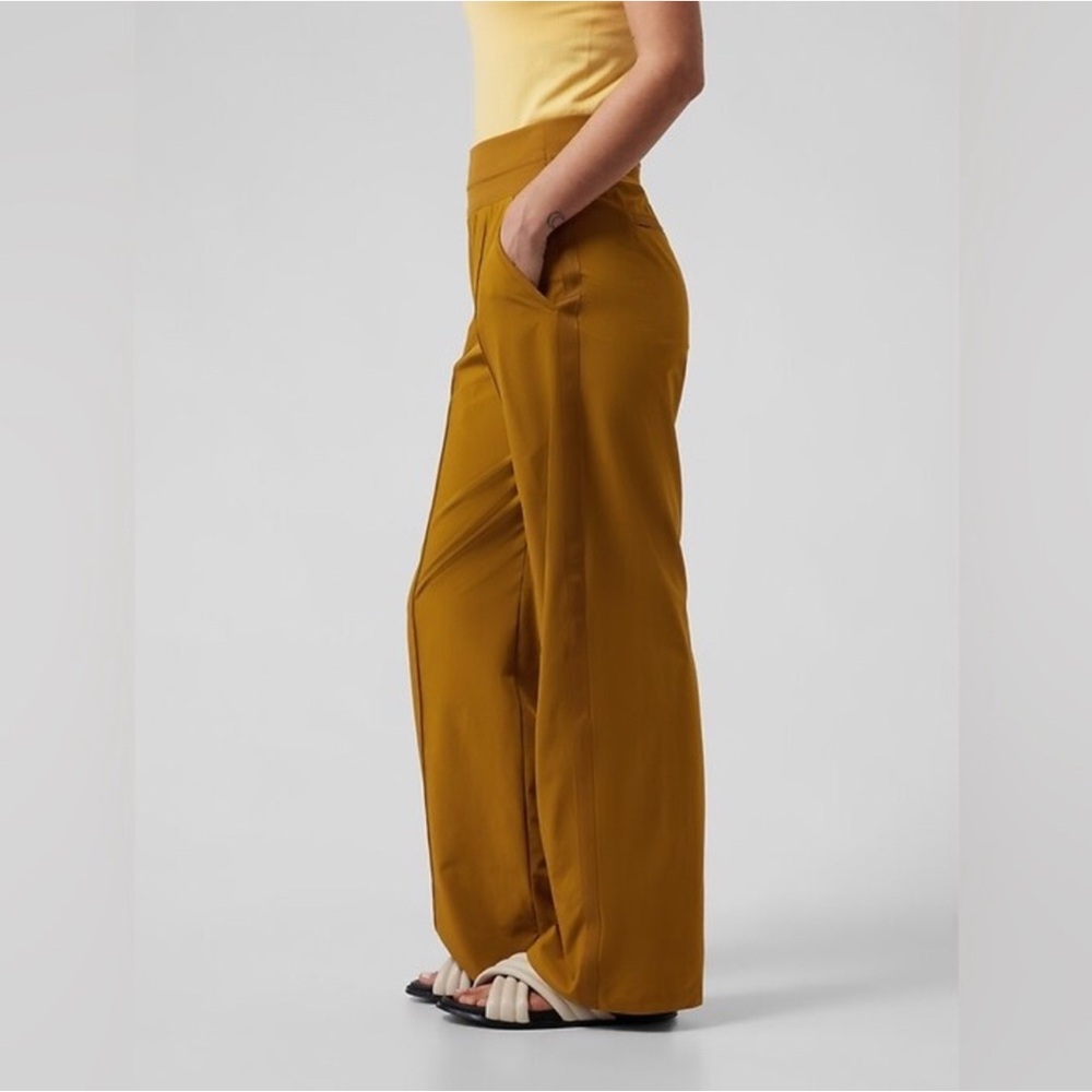 Athleta 22 Nolita Wide Leg Pant Mustard High Rise Relaxed Travel - Picture 2 of 15